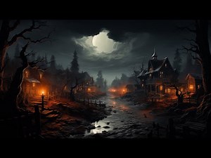 Creepy Village Ambience 🎃 in 4K | Spooky Halloween Night with Haunting Sounds & Occasional Rain