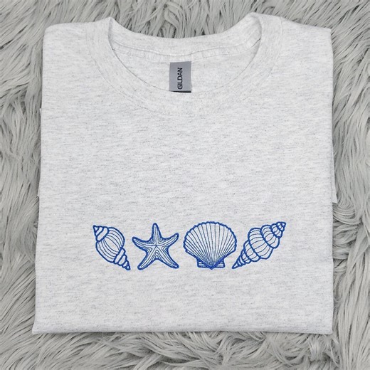 Seashells Embroidered Crewneck: Coastal Beach Sweatshirt, Nautical Shirt - Etsy