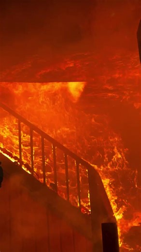 Live burns old timber house good ventilation = optimal conditions for fire! what do you think the temp was at the top of the stairs? #firefighters #fyp #fire #firebehavior #jawbs🔥🚒 vid creds to ( maytimber )