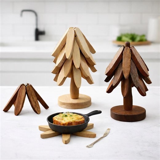 Bamboo Tree Trivet Set – Folding Wooden Hot Pad, Housewarming Gift - Etsy