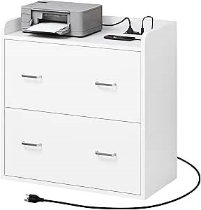 YITAHOME File Cabinet with Charging Station, Large Lateral Filing Cabinet for Home Office, White
