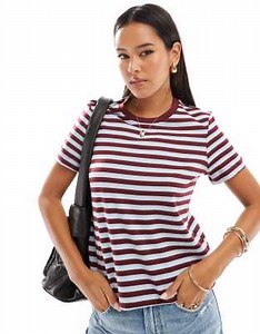 Mango striped t-shirt in burgundy and light blue | ASOS