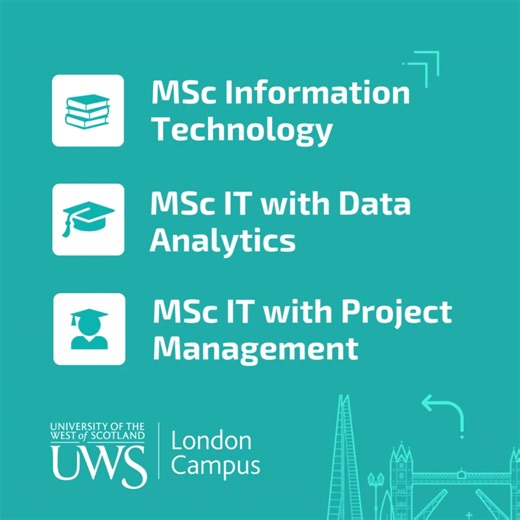 501 reactions · 13 comments | Ready to level up your tech career? Join one of our career-focused Masters in Technology at UWS London — benefit from scholarship of up to 40% for September 2025.Choose from: ✔ MSc Information Technology ✔ MSc IT with Data Analytics ✔ MSc IT with Project Management Learn from expert academics in the heart of London and build the future you want. | UWS - London Campus | Facebook