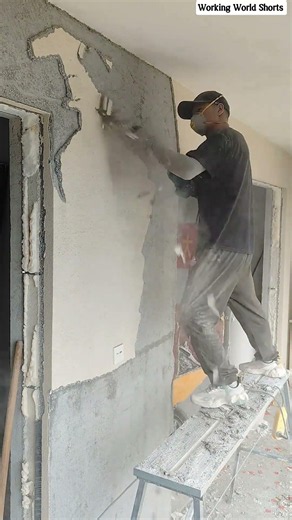🏗️🧱 Removing Old Plaster Layer from Interior Wall Using Electric Chisel