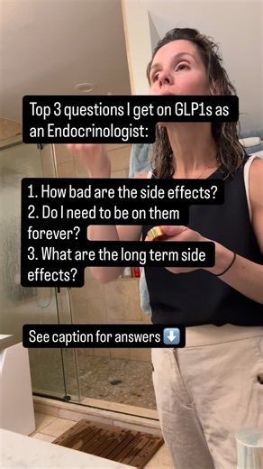 Alessia Roehnelt, MD | Endocrinologist on Instagram: "Top 3 Questions I Get About GLP-1 Medications 🧬 1️⃣ Do people tolerate them well? Most patients do! The most common side effect is mild nausea, which usually improves with time. If it doesn’t — you may be on the wrong dose or even the wrong medication for your body. 2️⃣ Do I need to take them forever? Not necessarily. Many people stay on GLP-1s long-term because of the protective benefits — lower risk of diabetes, reduced cardiovascul