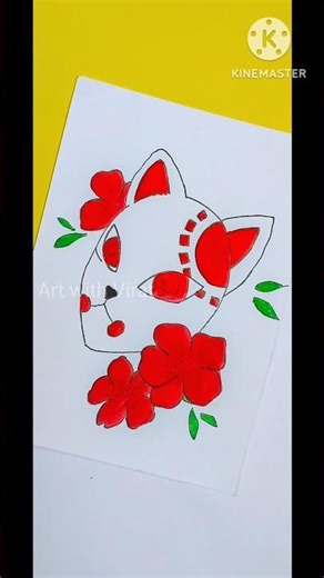 How to Draw Easy Kitsune Drawing🦊🎭#art#easy#kitsune#きつね#japanese#shorts#viral#trending#trendingshort