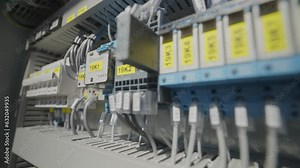 Electrical panel of an industrial generator. Distribution board of the generator inside. Intelligent micro grid control cabinet