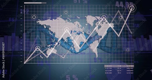 analytics dashboard showing white dotted world map overlay with gloved hands behind data overlays