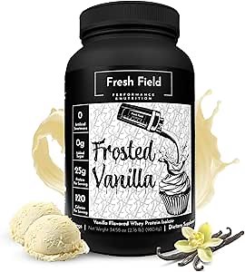 Fresh Field Vanilla Protein Powder - 25g Whey Protein Isolate, Gluten-Free & Soy-Free, Sugar-Free, 30 Servings - Natural Whey Protein Powder for Workout Fitness & Nutrition Shakes - 2.16 lb