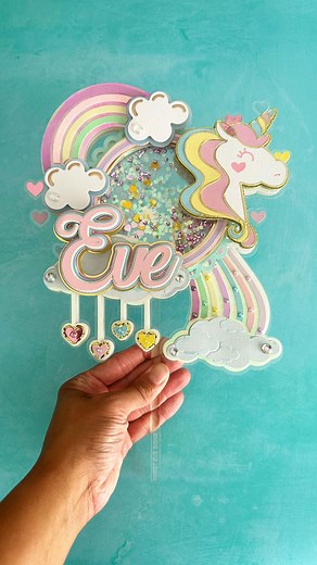 Roisin | Cricut UK Community Leader | Paper Crafter | Tutorials on Instagram: "Unicorn Shaker Cake Topper for my Sweet Eve 🦄 Drop a 🌈 if you would like this me to add this to my Design Space Profile... Thank you to An @theuselesscrafter who brought me all of this beautiful pastel cardstock & Mylar by @12x12cardstock from the US to the UK! Honestly you are just to kind 💕 #sweetevedesigns #cricutuk #caketopper #shakercaketopper #caketoppertutorial #cricutcaketopper #unicorncaketopper #rainbowca