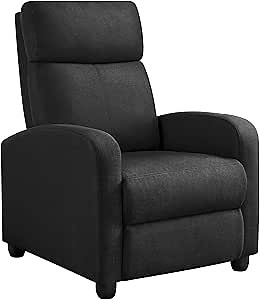 Yaheetech Fabric Recliner Chair Sofa Ergonomic Adjustable Single Sofa with Thicker Seat Cushion Modern Home Theater Seating for Living Room Matte Black