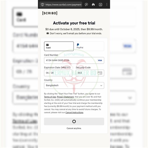 Scri'bd 2Month Fr'ee Use Tutorial আজকের টিউটোরিয়ালে আমরা দেখাবো কিভাবে Scri'bd ২মাস সম্পুর্ণ ফ্রি'তেই ব্যবহার করবেন। বিন'/লিং'ক কম্মেন্ট বক্সে। | Termux Hacker BD