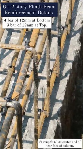 PLINTH BEAM REINFORCEMENT DETAILS. #plinthbeam #reinforcement #g+2building #civilengineering
