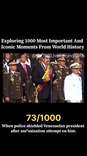 World History | 1000 Moments on Instagram: "The Caracas Drone Attack (2018). 🇻🇪 ​While President Nicolás Maduro was giving a speech, two drones carrying explosives were detonated nearby. This clip shows the immediate response of his security detail as the explosions went off. It remains one of the most high-profile uses of drone technology in a political assassination attempt. ​Follow for more of the 1000 Most Iconic Moments that changed the world. 📜✨ . . . . #venezuela #nicolasmaduro #securi