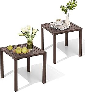 Crestlive Products Aluminum Outdoor Side Table Set of 2, Pool Lounge Chair Side Table, Weather Resistant Small Square Coffee End Table for Patio, Yard, Garden, Porch, Deck, Outdoor
