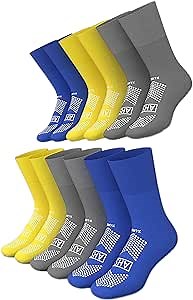 AMERICAN HOSPITAL SUPPLY Anti-Slip Hospital Grip Socks Assorted Colors Knit with Elastic Cuff | X-Large | Bariatric (Yellow, Blue, and Gray) 6 Pairs of Grippy Socks