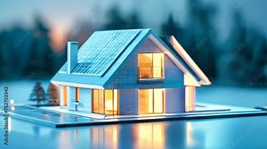 Solar powered smart house model. Smart home and green energy concept.