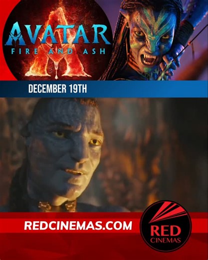Red Cinemas GSO on Instagram: "🌋 Return to Pandora. The fight has just begun. Avatar: Fire and Ash premieres December 19 at RED Cinemas! 🎬 PG-13 | 3h 17m James Cameron’s next epic chapter brings Jake, Neytiri, and the Sully family into an intense new battle for survival, legacy, and love. 🔥 With breathtaking visuals, fierce action, and an emotional story that dives deeper into the heart of Pandora—you won’t want to miss this cinematic journey. #AvatarFireAndAsh #REDCinemas #NowPreSelling #Jam