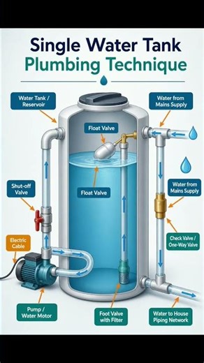 Single Water Tank Plumbing Techniques #Shorts