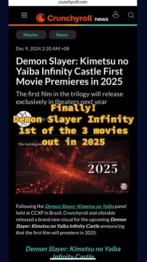 It's finally confirmed! The Demon Slayer Infinity Castle movie is dropping in 2025! This will be the FIRST movie in a trilogy covering the epic Infinity Castle Arc. Fam, get ready to see Tanjiro, Nezuko, and the Hashira in their most intense battles yet! With ufotable's animation and the story hitting new emotional highs, this is a must-watch on the big screen! Are you hyped for Movie 1, or will you be rewatching the series to prepare? #demonslayer #infinitycastle #anime #hashira #tanjiro #鬼滅の刃