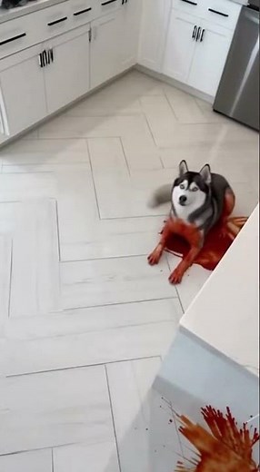 Husky’s Guilty Look: Found the Ketchup Mess！#dogguilt #ketchuptrouble #prankgonewrong