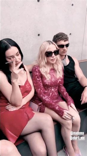 Madonna, Connor Storrie & Charli XCX at the YSL show in Paris. #madonna #connorstorrie #charlixcx