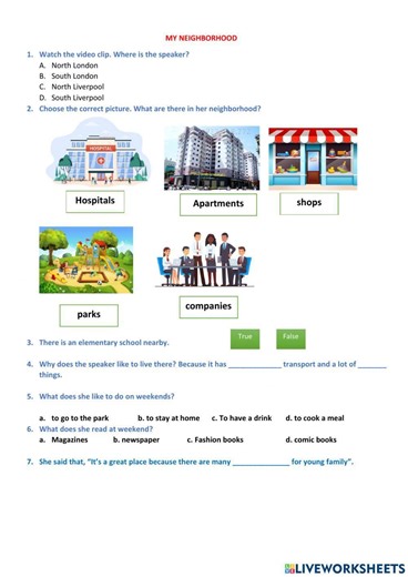 My neighborhood video worksheet