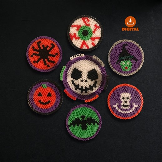 Halloween Hama Beads Coaster Patterns: Pixel Art DIY (digital Download - Etsy