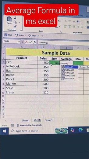 AVERAGE Formula in Excel | Calculate Average Instantly | Excel Tips & Tricks #shorts