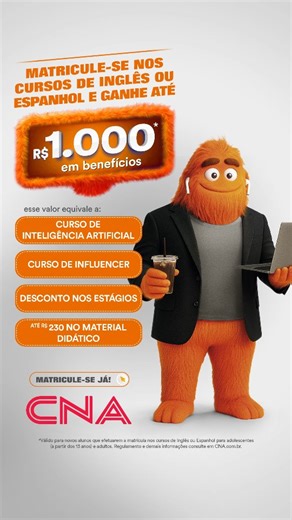 CNA on Instagram: "Quem aí é monstrão em aprender novas linguagens e aproveitar as melhores promos do mundo? Sim, é você mesmo! 🤗🤭 Vem aproveitar as condições exclusivas do Novo CNA! 🧡💚 Novo CNA. Vem com tudo! *Válido para novos alunos que efetuarem a matrícula nos cursos de Inglês ou Espanhol para adolescentes (a partir dos 13 anos) e adultos. Regulamento e demais informações consulte em CNA.com.br. #Promoção #AprenderInglês #AprenderEspanhol"