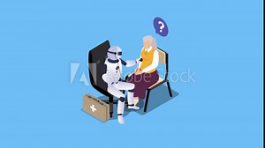 Robot Healthcare Assistant Checking Patient's Vital Signs - AI in Elderly Care 3d animation cartoon