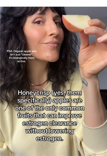 Honeycrisp specifically (not all apples) were bred for cell wall structure, which means higher functional pectin than most apples. \t•Organic matters because apple skins hold the polyphenols that do the estrogen-binding work. #tonguefacemethod #apples #foodfacts