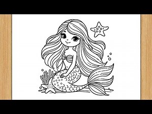 ✨ Cute Mermaid Drawing | Easy & Beautiful Coloring Page for Kids & Beginners ✨
