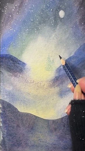 Painting a Watercolour Moonlight and Fir Trees Landscape #howtopaint #timelapse #arttutorial
