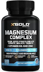 Magnesium Complex 5-in-1 with Zinc & Vitamin B6 – High Absorption Formula for Sleep, Muscle Recovery & Energy – Glycinate, Citrate, Malate, Taurate & Oxide – 500mg – X Gold Health
