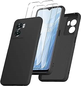 for Oneplus Nord N300 5G Case and 2 Pack Tempered Glass Screen Protector, Slim Liquid Silicone Shockproof Protective Case - Black