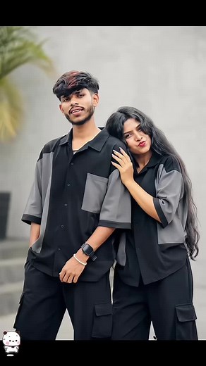 Couple AI Photo Outfit Idea: Stylish Black & Grey Matching Portrait