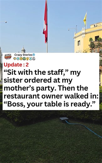 Update , Sit with the staff, my sister ordered at my mother's party. Then the restaurant owner walked in, boss, your table is ready. Reddit#relationship #reelsfypシ #redditstories #reddit #redditadvice | Film Jadul Indonesia