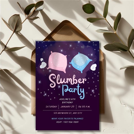 Slumber Party Birthday Invitation | Editable Pajama Party Sleepover Card | Digital Download - Etsy