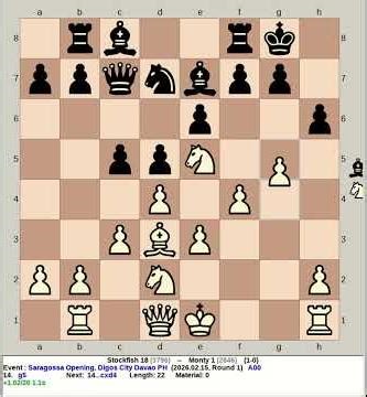 Stockfish 18 vs Monty 1 | Saragossa Opening #chess