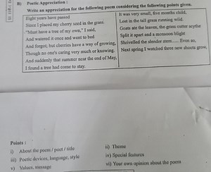 B) Poetic Appreciation :Write an appreciation for the followi... | Filo