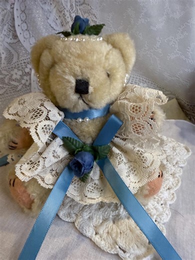 Vintage 6” Victorian Lace Bear With Blue Roses & Pearls – Handmade Decorative Collectible Teddy Bear - Etsy
