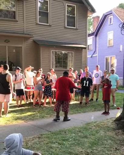kids and adults have dance party in front yard and a long dance battle takes place