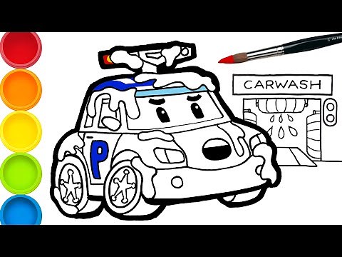 ROBOCAR POLI Car Wash drawing and coloring for kids/ toddlers. learn colors . Tim Tim TV