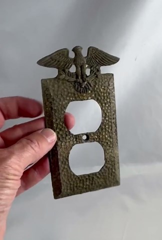 4 Rustic Vintage Light Switch Covers — Hammered Design Metal With Eagle On Top