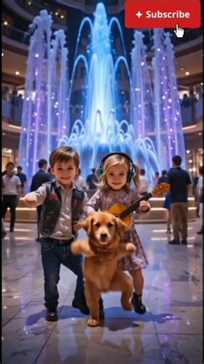Twin Kids & Golden Puppy Dance in Front of Magical Fountain 🐶💙 | Cutest Moment Ever!
