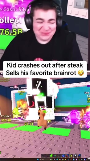 Kid crashes out after steak Sells his favorite brainrot 🤣#stealabrainrot #Brainrot #roblox #fyp #trending
