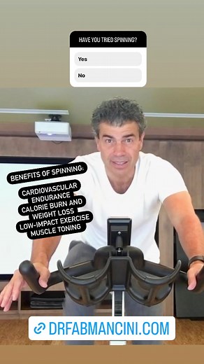 "Discover the magic of spinning! 🚴‍♀️✨ - Boosts cardiovascular health ❤️ - Burns calories & tones muscles 💪 - Improves joint flexibility 🤸‍♂️ - Relieves stress & enhances mood 🌈 Dive into the spin world today and feel the difference! #SpinningBenefits #CyclingLife #CardioBoost #ToneItUp #HealthyLifestyle #SpinClassLove #FlexibilityGoals #StressReliever #MoodEnhancer #GetFitStayFit" | Dr. Fab Mancini