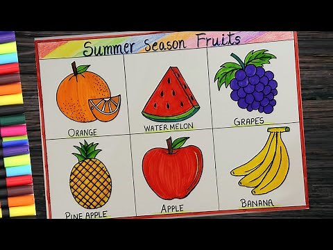 Summer season fruits easy drawing l How to draw summer season fruits chart for school project