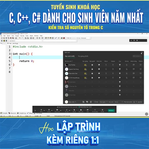 Mất gốc C/C ? Học đúng cách để qua môn ngay từ học kỳ đầu 💡 Mục tiêu của bạn là gì? ✔ Qua môn lập trình C/C ✔ Hiểu bài, làm được bài tập ✔ Không còn sợ code 👉 Chúng tôi giúp bạn làm được điều đó. Tham khảo thông tin: https://fullhousedev.com/khoa-hoc/ 📘 KHÓA HỌC C – C – JAVA - PYTHON CHO SINH VIÊN NĂM NHẤT ✅ Dạy đúng trọng tâm đại học ✅ Code mẫu bài tập thực hành liên tục ✅ Học online, kèm riêng 1:1 cùng mentor ✅ Phù hợp cả người mới bắt đầu ✅ 600-800 bài tập thực hành và chấm bài tự động trê